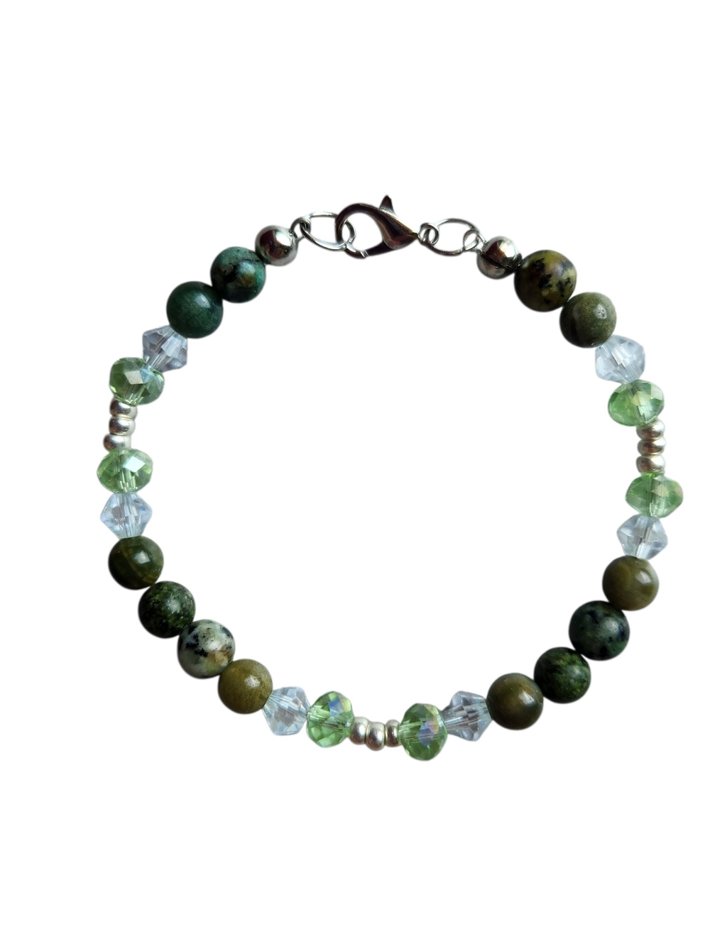 African Turquoise Jasper & Indian Agate Beaded Bracelet with Crystal Accents